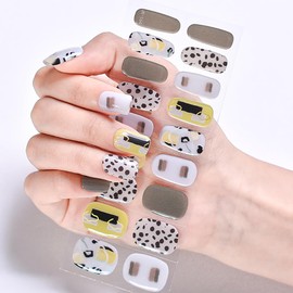 Leopard Semi Cured Gel Nail Strips, Leopard Print Gel Nail Stickers Long Lasting Grey Animal Winter Semicured UV Nail Wraps UV Light Required for Women Girls(20Pcs)