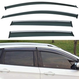 Deal 4-Piece Set Outside Mount Tape On/Clip On Type Smoke Tinted Sun/Rain Guard Vent Window Visors with Chrome Trim Compatible with 2013-2019 Escape