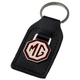 Triple-C MG (MGB) Brown/Creme Leather and Enamel Key Ring Key Fob