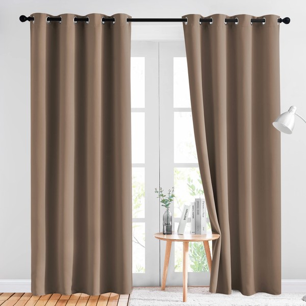 NICETOWN Blackout Draperies Curtains Panels - Window Treatment Thermal Insulated Solid Grommet Blackout Curtains/Panels/Drapes for Bedroom (Set of 2 Panels, 52 by 84 Inch, Cappuccino)