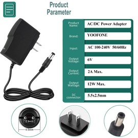 6V 2A Power Supply Adapter AC 100-240V to 6V DC Power Supply AC/DC Transformer Converter DC 6V Power Cord with 5.5x2.1mm /5.5x2.5mm US Plug