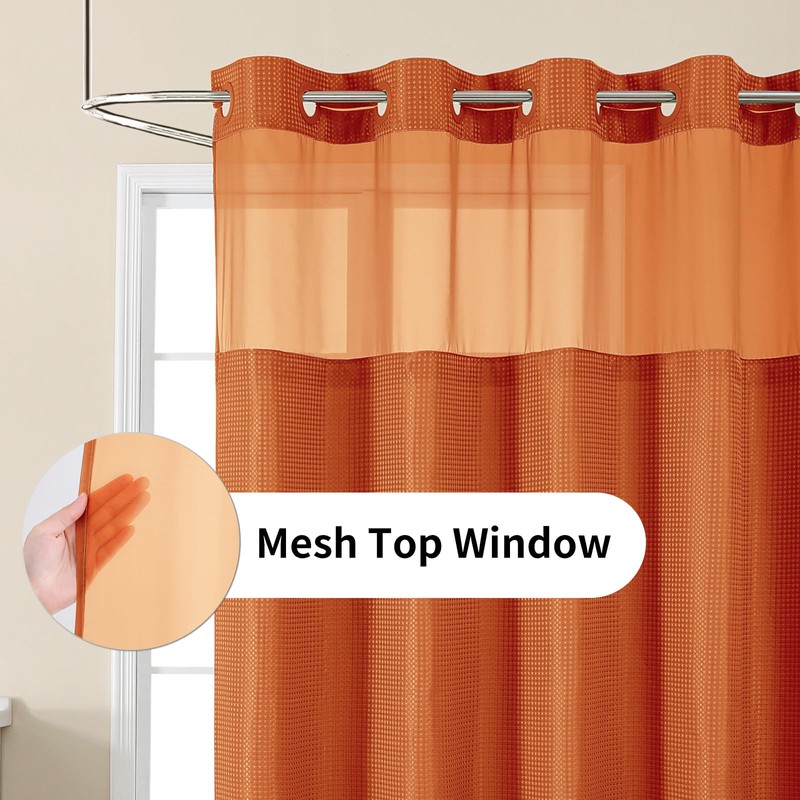 No Hook Shower Curtain with Snap in Fabric Liner, Waffle