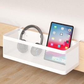 Bedside Caddy Shelf for Bunk Bed, Office Cubicle Walls, Crib Rails, Dorm Bed College Dorm Room Essentials Bed Shelf for Cell Phone Headphone Magazine Snacks(White, L13.78in*W5.12in*H3.94in)