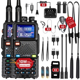 BAOFENG 5RM 10W Ham Radios Handheld Handheld UV-5RM Dual Band USB-C Charging Cable 2500MAh Battery 2PCS (Black)