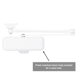 BRINKS Commercial - Light Duty Residential Door Closer, White Finish - Size 1 with a 180-Degree Opening Range and Adjustable Closing Speed
