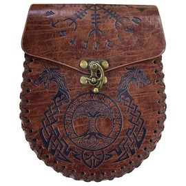 Medieval Belt Bag, Brown Nordic Embossed Belt Bag, Dragon Fenrir Wolf Leather Belt Bag, Viking Renaissance Belt Bag, Cosplay Costume Accessories for Men Women, brown
