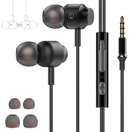 Eikokiwa Wired Earphones, 0.14 inch (3.5 mm), Wired Earphones, Built-in Microphone, Remote Control, Clear Calls, Hybrid Noise Isolation, Deep Bass, Magnetic Type, Tangle-Free, Ergonomic, Comfortable