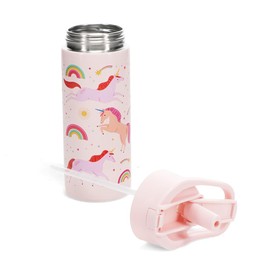 Rex London Stainless Steel Unicorn Drinking Bottle with Push Button Lid Straw Carry Handle for Approx. 500 ml