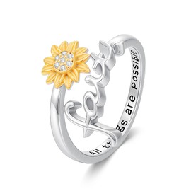 LWXIE Diamond Sunflower Faith Ring for Women 925 Sterling Sliver Adjustable You Are My Sunshine Sunflower Open Faith Ring Religious Christian Jewerly Gifts (7)