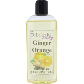 Ginger Orange Massage Oil, 8 oz, with Sweet Almond Oil and Jojoba Oil, Preservative Free, Perfect for Aromatherapy and Relaxation
