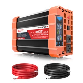 BELTTT 1000Watt Pure Sine Wave Inverter 12V DC to 120V AC for RV, Truck, Off-Grid Solar Car Power Inverter 12V to 110V Converter with Dual AC Socket and 5V 2.1A USB, Intelligent LCD, 2000W Peak