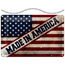 Blechschild mit Kordel 18 x 12 cm Wappen USA Made in America - Blechemma