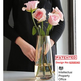 Vzmiza Bernstein Glas Vase - Vasen Deko Für Moderne Heimdekoration - BlumenVase Für Pampasgras - Deko vasen Für Deko Aesthetic - Vasen Glas Für Hochzeit - Große Blumenvase Für Tulpen-Esstisch - Wohnen