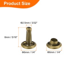 sourcing map 100 Sets Double Cap Leather Rivets, 6x8mm Round Cap Tubular Metal Studs Leather Crafting Rivets for Fabric Belt Pet Collar Boot Bag Repair and Decoration, Bronze