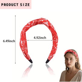 Red Bandana Knotted Headband for Women Girls Paisley Bandana Headband Red Boho Hair Accessories for Thick Fine Hair Twisted Hairband for Makeup Spa Paisley Head Band