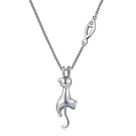JiaYang Beautiful Cat Necklace for Women 925 Sterling Silver Cat Pendant Necklace Jewellery for Girls Platinum Plated Cat Pendant Necklace for Girls, Cat Gift for Cat Lovers, Sterling Silver