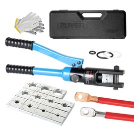 ZUVER 16 Ton Hydraulic Crimping Tool with Gloves, 11 Pairs of US Standard Chromed Hexagon Crimping Dies (6AWG to 600MCM) Professional Cable Lug and Electrical Terminal Crimper