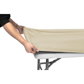 Shamrock Home Polyester 6ft Fitted Tablecloth Elastic Rectangle Table Cover, Table Cloth, Fitted Table Covers for 6 Foot Tables, Picnic Table Cover Indoor Outdoor, Washable 72x30 inch, Cream