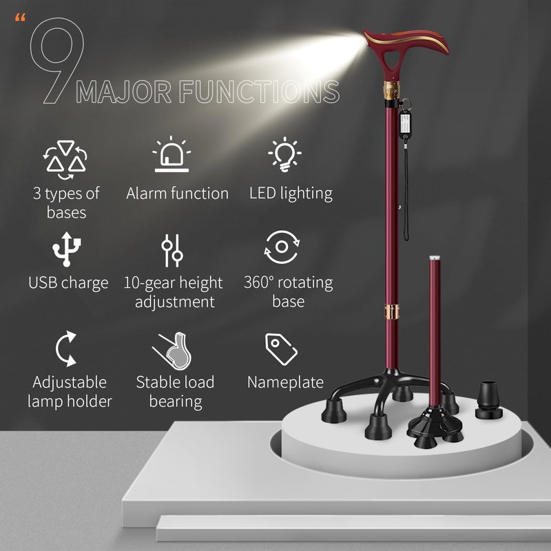 ispuoocti Smart Alarm Walking Cane for Men & Women, Telescopic