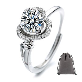 AIFUYUDM Women's Rings Sterling Silver 925 Cubic Zirconia White Brilliant Cut Engagement Ring Promise Rings Wedding Ring Women's Ring for Bride Anniversary Birthday Gift Rings with Gift Box, Silver