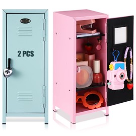 Vercraft 2 Pcs Mini Metal Locker Storage with Lock and 2 Keys 10.8 Inch Small Money Security and Cash Safe Box for Jewelry Back to School Home Office Desktop Container(Pink Teal)