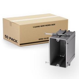 50 PK 1-Gang PVC New Work Electrical Nail Outlet Box, 20 Cubic Inch Switch Box, ETL Listed to UL514C and UL263, 2 Hour Fire Rating New Work Box, Gray