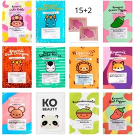 Paquete de 15 mascarillas coreanas faciales gran variedad rejuvenecedoras con múltiples beneficios para tu piel + REGALO 1 mascarilla de labios