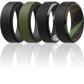ThunderFit Alianzas de boda de silicona para hombre, 2 capas de borde de peldaños – 8 mm de ancho – 2 mm de grosor (verde camuflaje, negro, gris camo-negro, negro – talla 7,5 – 8 (18,2 mm)