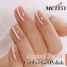 Double Rhythm 0.5 Oz Cat Eye Gel Polish with Magnet Same Color Same Bottle Holographic Glitter Shimmer Translucent Color Salon 15 ML Magnetic Nail Art (Apricot Peach-MC1151)
