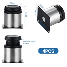 Knpwer 4 Pcs Adjustable Legs,50x60mm Stainless Steel Cabinet Feet,Round Adjustable Leg Table Leg for Sofas, Tables, Cupboards