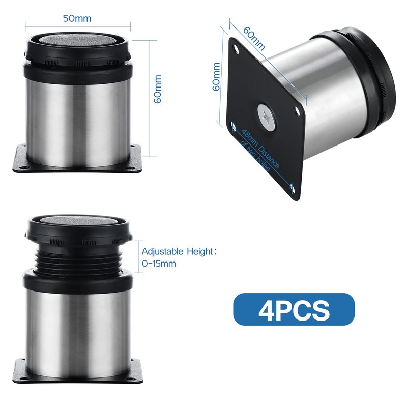 Knpwer 4 Pcs Adjustable Legs,50x60mm Stainless Steel Cabinet Feet,Round Adjustable