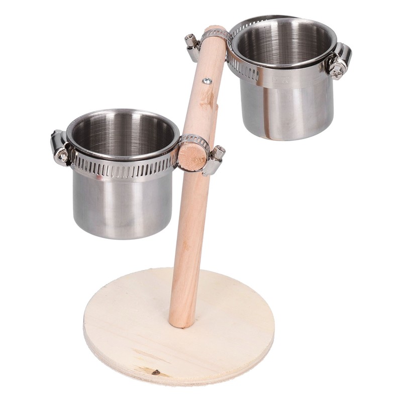 Bird Perch Stand Wooden Parrots Stand with Stainless Steel Feeding