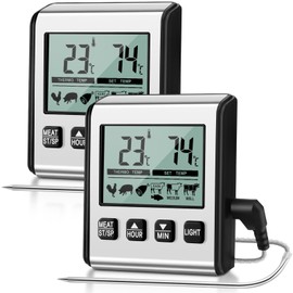 Relaxweex 2 Pcs TP710 Digital Cooking Meat Thermometer, Large LCD Backlight Food Thermometer with Stainless Steel Probe and Timer for Kitchen Oven BBQ Grilling Deep Fry Smoker