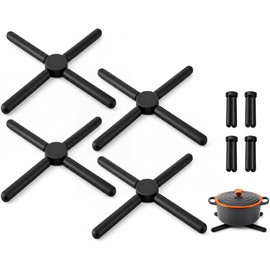 Set de 4 Salvamanteles Plegable, Salvamanteles de Silicona Antideslizantes, Salvamantele Protector para lo Caliente, Soporte para Ollas Calientes, Posavasos para Olla, Tazón, Tetera, Soportes