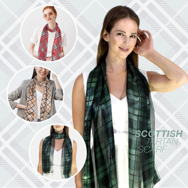 Scottish Check Tartan Satin Scarf, Red