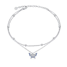 VONALA 925 Sterling Silver Daisy / Evil Eye / Butterfly / Sunflower / Star Anklet Double Chain Jewellery for Women Girls, Sterling Silver