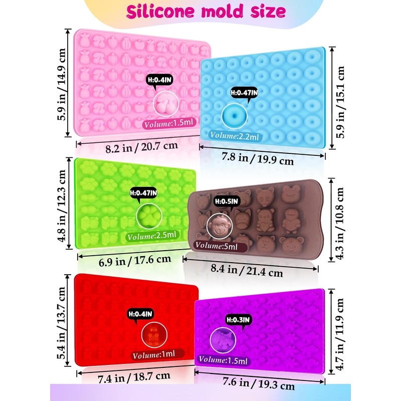 117 Pcs Gummy Bear Mold Silicone,with Candy Recipes、Droppers and Wrappers