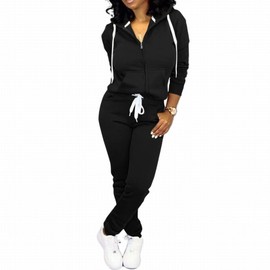 CLOCOR Track Suits for Women Set - Casual 2 Piece Outfits Sweatsuit Pocket Hoodies Long Sleeve with Patchwork Pants Set, 1-black-white, X-Large