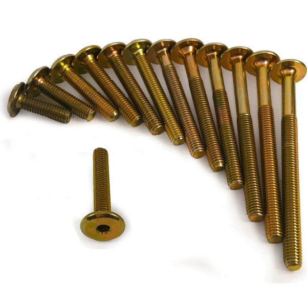 (Pack of 10) M6 Gold Brass Yellow Furniture Connector Bolts Joint Fixing Unit Cot Bed Table (M6 x 90mm)