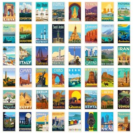 100Pcs World Landmarks Stickers, Vinyl Waterproof Stickers, Landmark Poster Sticker, City Landmarks Stickers, for Personalize Laptop, Guitar, Helmet, Skateboard, Luggage