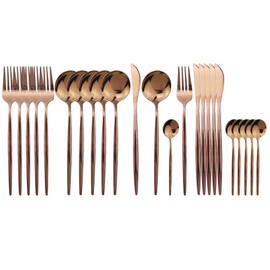 JASHII Juego de cubiertos de acero inoxidable 304 de 24 piezas con diseño de rosas de acero inoxidable, pulido de espejo, cuchillo/tenedor/cuchara, moderno y elegante juego de cubiertos para fiestas, Navidad