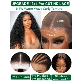 KLAIYI Pre Everything 13x4 Glueless Wig Water Wave Mix Jerry Curly Pre Cut Lace Front Wigs Human Hair Pre Plucked Pre Bleached Bye Bye Knots 3S Ready To Wear and Go Wig with Baby Hair Put on Go 22Inch