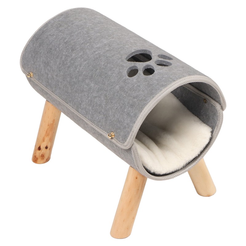 Cat Tunnel Bed Elevated Wooden Legs Cat Tunnel Soft Felt
