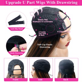 CanaryFly U Part Wigs Human Hair For Women Upgrade FB30 Highlight Ombre Brown U Part Wigs With Drawstring Beginner Friendly No Sew In No Leave Out Glueless U Part Human Hair Wig 180% Density (22inch)