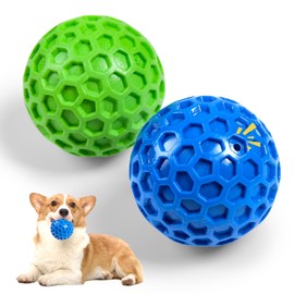 Heavy Duty Indestructible Dog Chew Toys for Aggressive Chewers - Chew-Proof Squeaky Ball, Durable Interactive Dog Toys for Large Breeds, 2 Pack (Blue/Green)