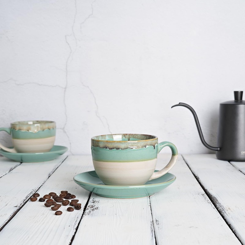 Bosmarlin Ceramic Cappuccino Cup and Saucer Set of 2, 10