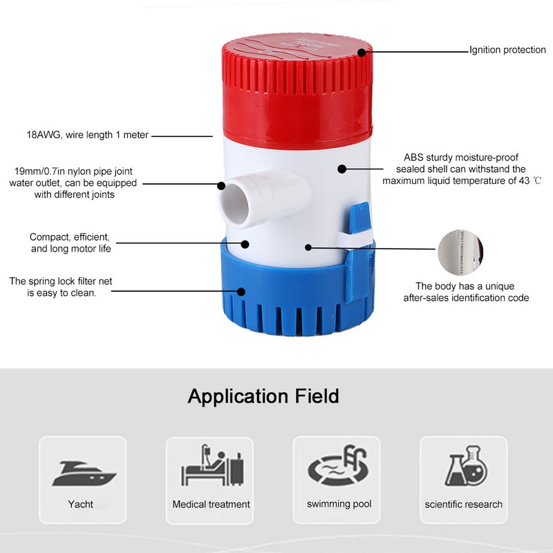 750GPH DC Submersible Bilge Pump Marine Boat Accessory G750-0112V