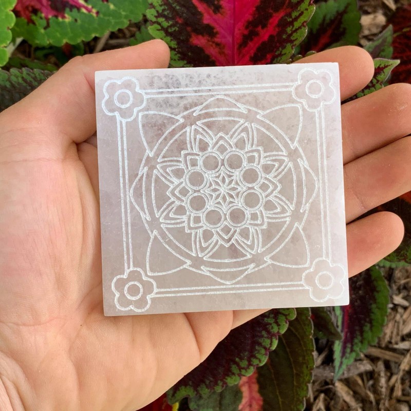 Etched Selenite HAND MADE Charging Plate (1) - Metaphysical