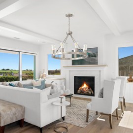 HHR Silver Wagon Wheel Chandeliers, 8-Light 24'' Farmhouse Silver Chandeliers for Foyer, Round Iron Dining Room Chandelier for Living Room, Bedroom, Entryway, E26