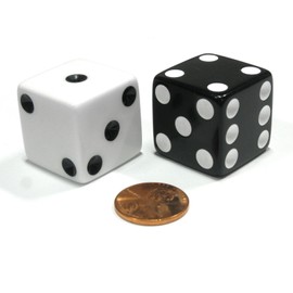 Set of 2 Inverse D6 25mm Large Opaque Jumbo Dice - 1 White and 1 Black